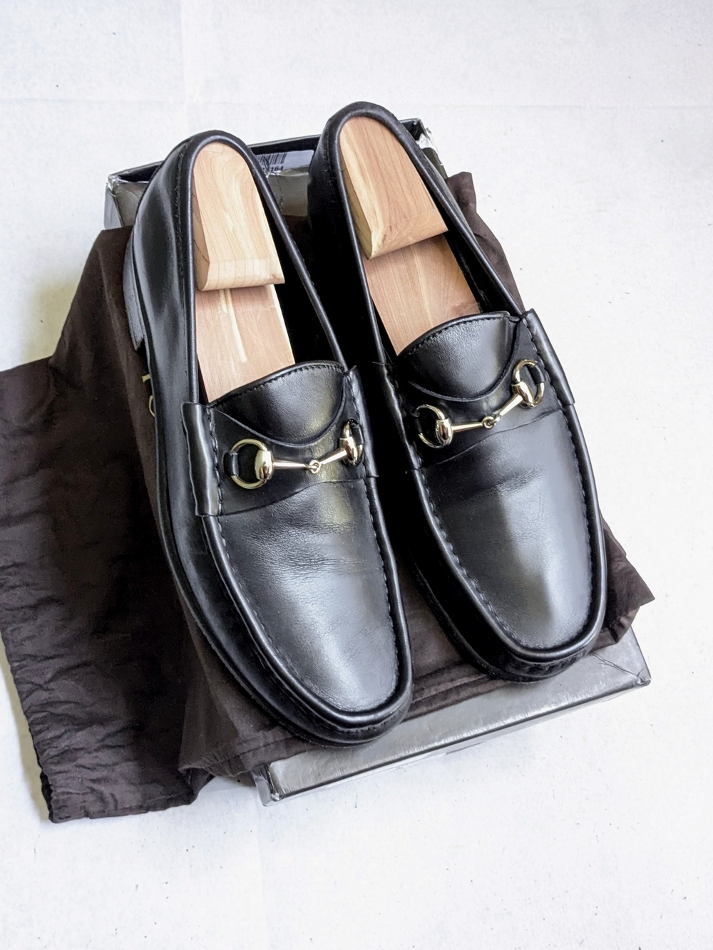 Gucci Horsebit Loafers Black Leather Men 10.5 D Snaffle Slip Ons